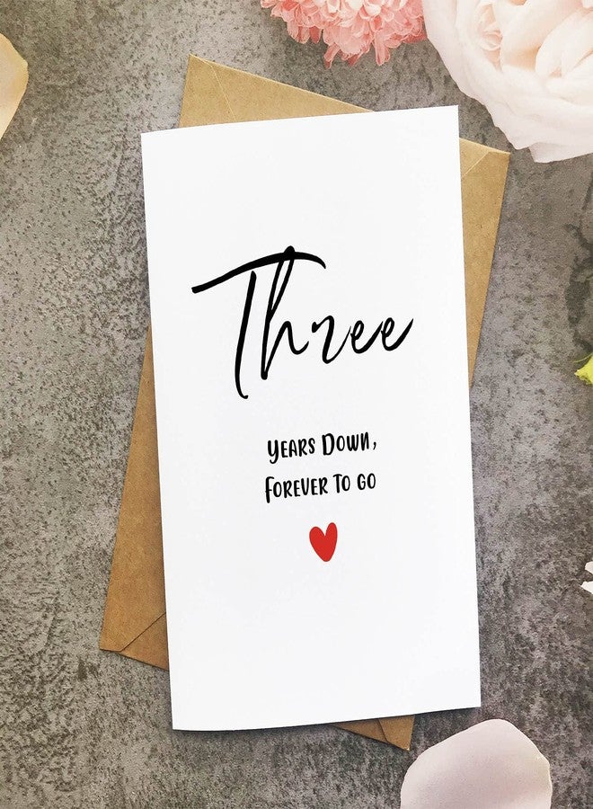 MAGJUCHE Third Anniversary Card, Three Years Down Forever To Go, Romantic 3rd Valentines Day Wedding Card For Husband Wife - Image 2